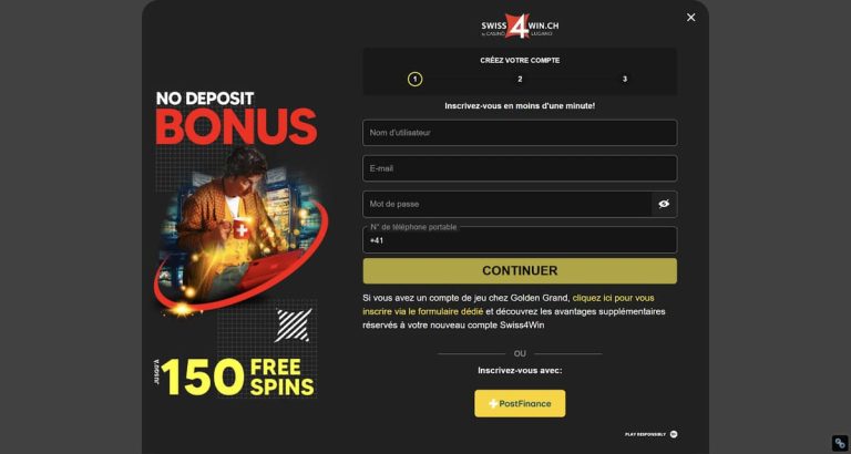 Swiss4win Casino inscription